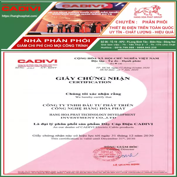chứng nhận cadivi